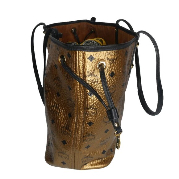 AUTHENTIC MCM Bronze and black Leather Tote  Handbag - Picture 3 of 7